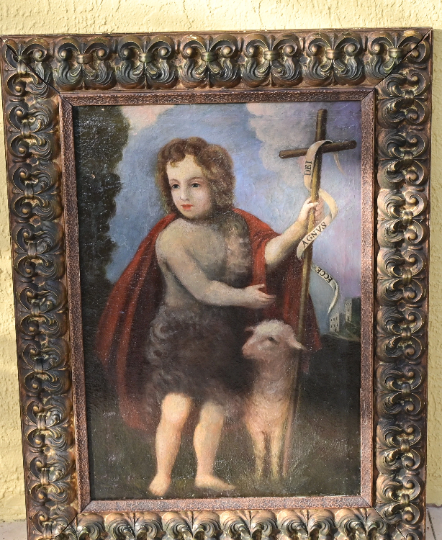Large Authentic 18th C. Spanish or Italian Oil St. John the Baptist as a child 27.5 x 36 Inches with COA and Provenance- Delightful Piece!